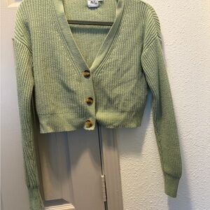 Princess Polly Light Green Cropped V-Neck Button Cardigan